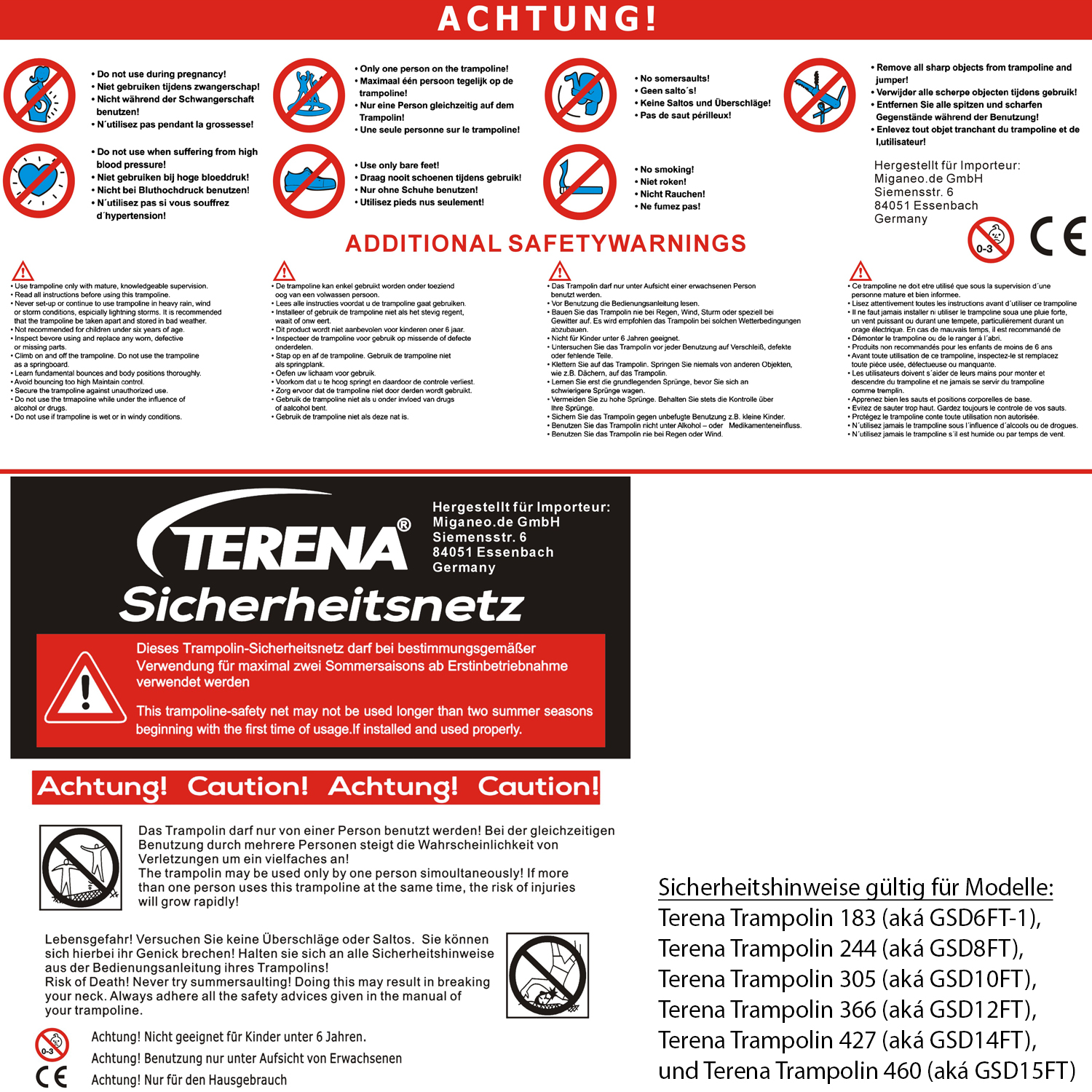 Terena Sicherheitsnetz Trampolin 366 mit - bis 150kg