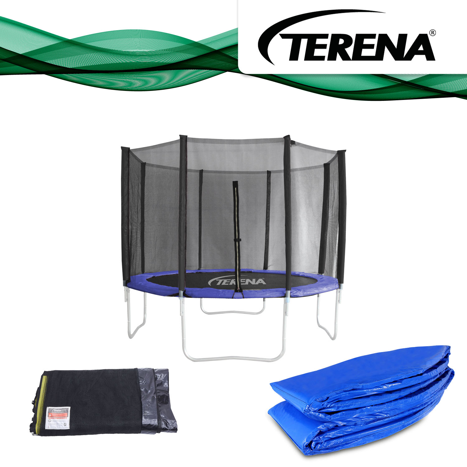 Terena Sicherheitsnetz + Federabdeckung für Trampolin 305 cm mit 8 Stangen