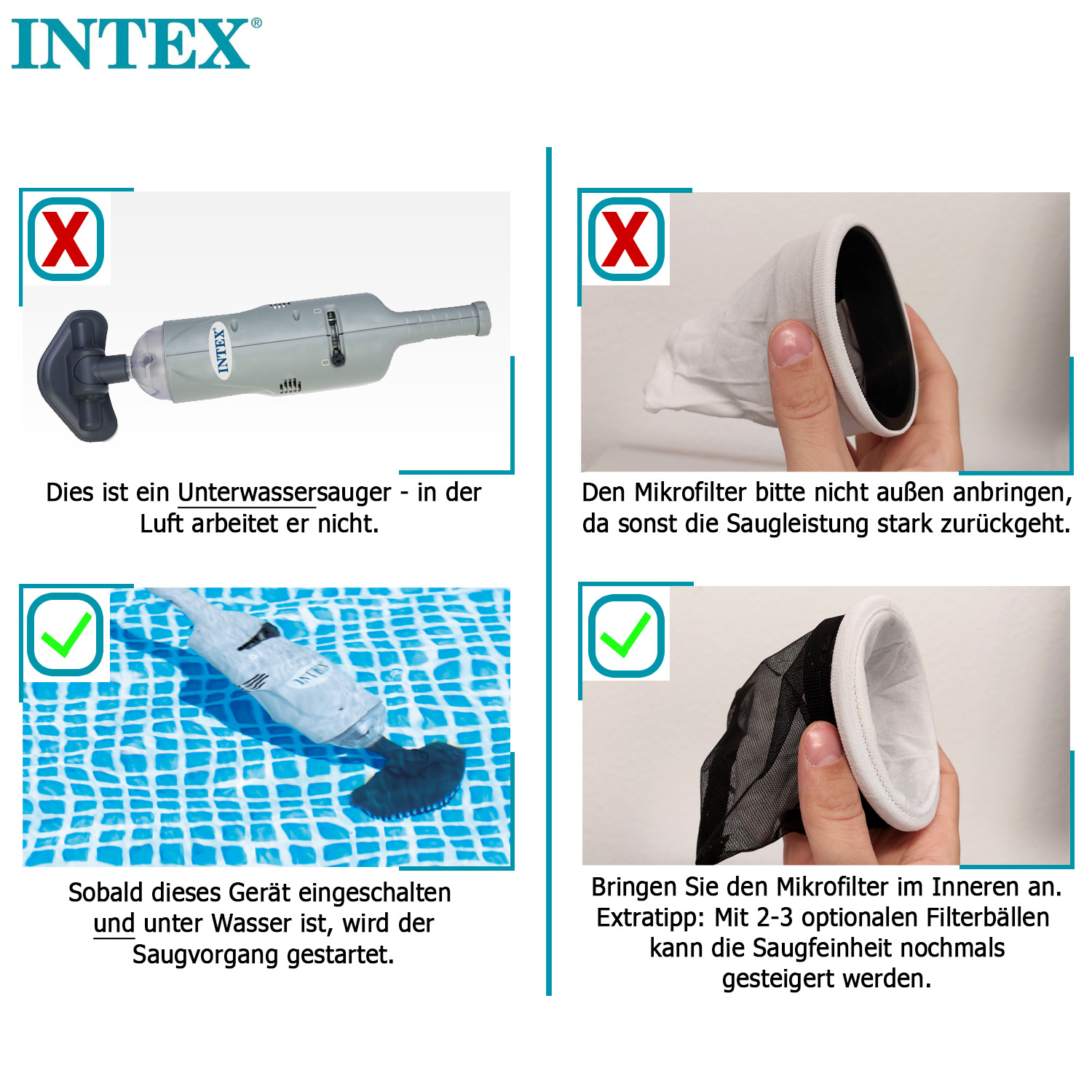 Intex Unterwasser Handstaubsauger mit Akku Abschaltautomatik Poolsauger