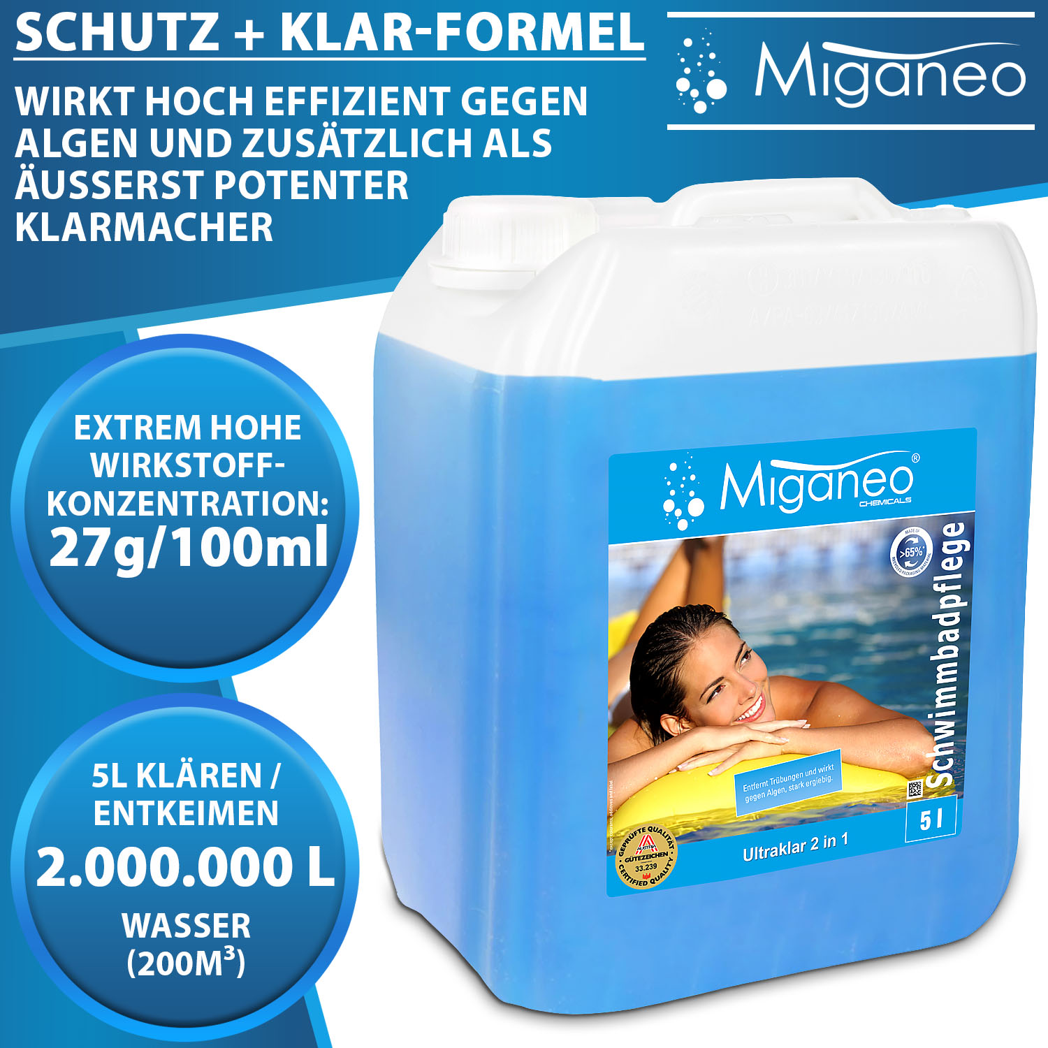 Miganeo Ultraklar 2-in-1 hochkonzentriertes Algezid + Klarmacher 5 l