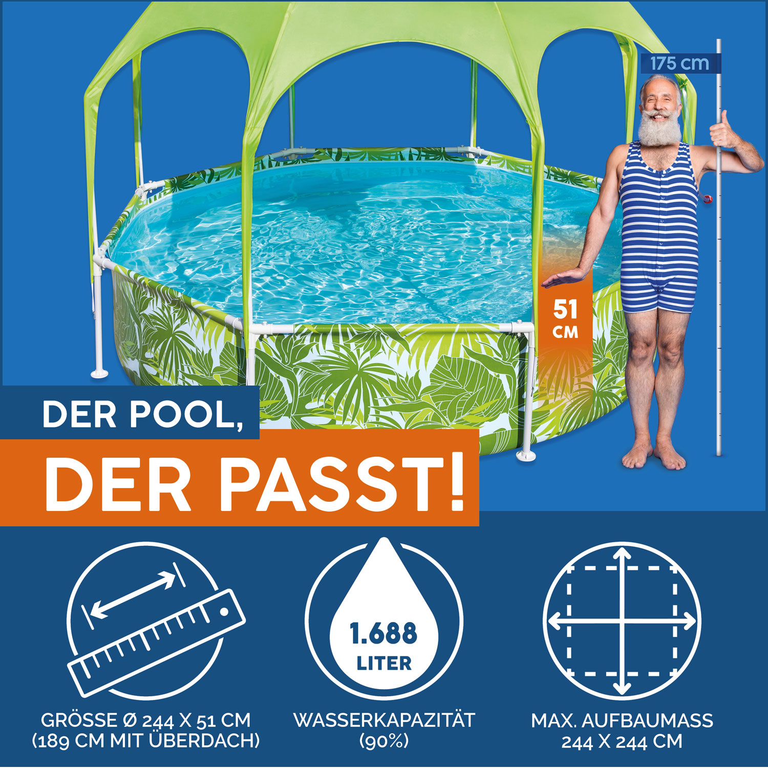 Bestway Frame Pool "Splash-in-Shade" Ø 244x51 cm Kinderpool mit Dach