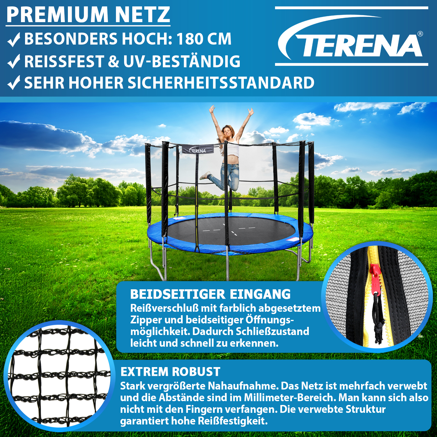 Terena Sicherheitsnetz Trampolin 366 mit - bis 150kg